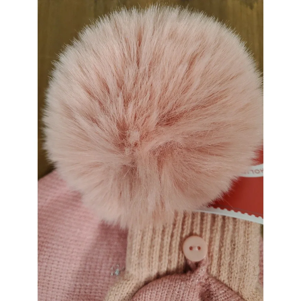 Rhinestone Snowflakes Hat & Gloves Set - Rose Open Finger Texting Women's NEW